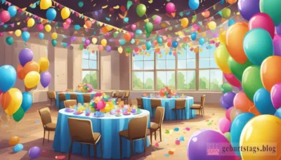 Festlicher Partysaal mit vielen Ballons.